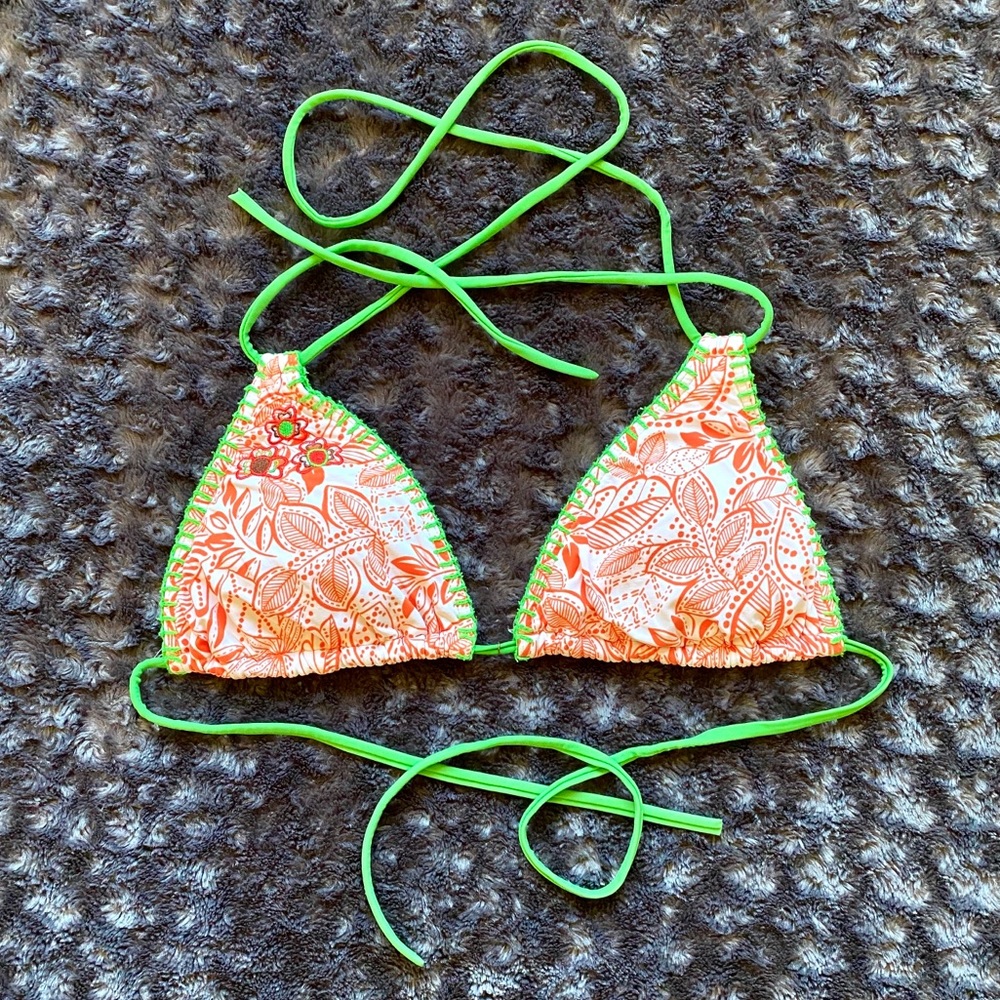 🍂Aloha • Triangle Bikini Top • Cream/Orange/Green